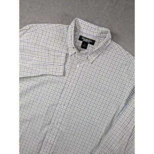 Brooks Brothers Country Club Men Medium Check Button Down Shirt White Green Blue